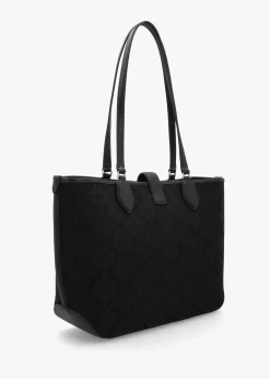 Medium Spade Flower Jacquard Black Open Tote Bag