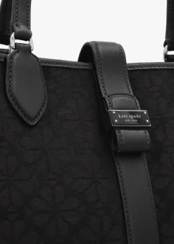 Medium Spade Flower Jacquard Black Open Tote Bag