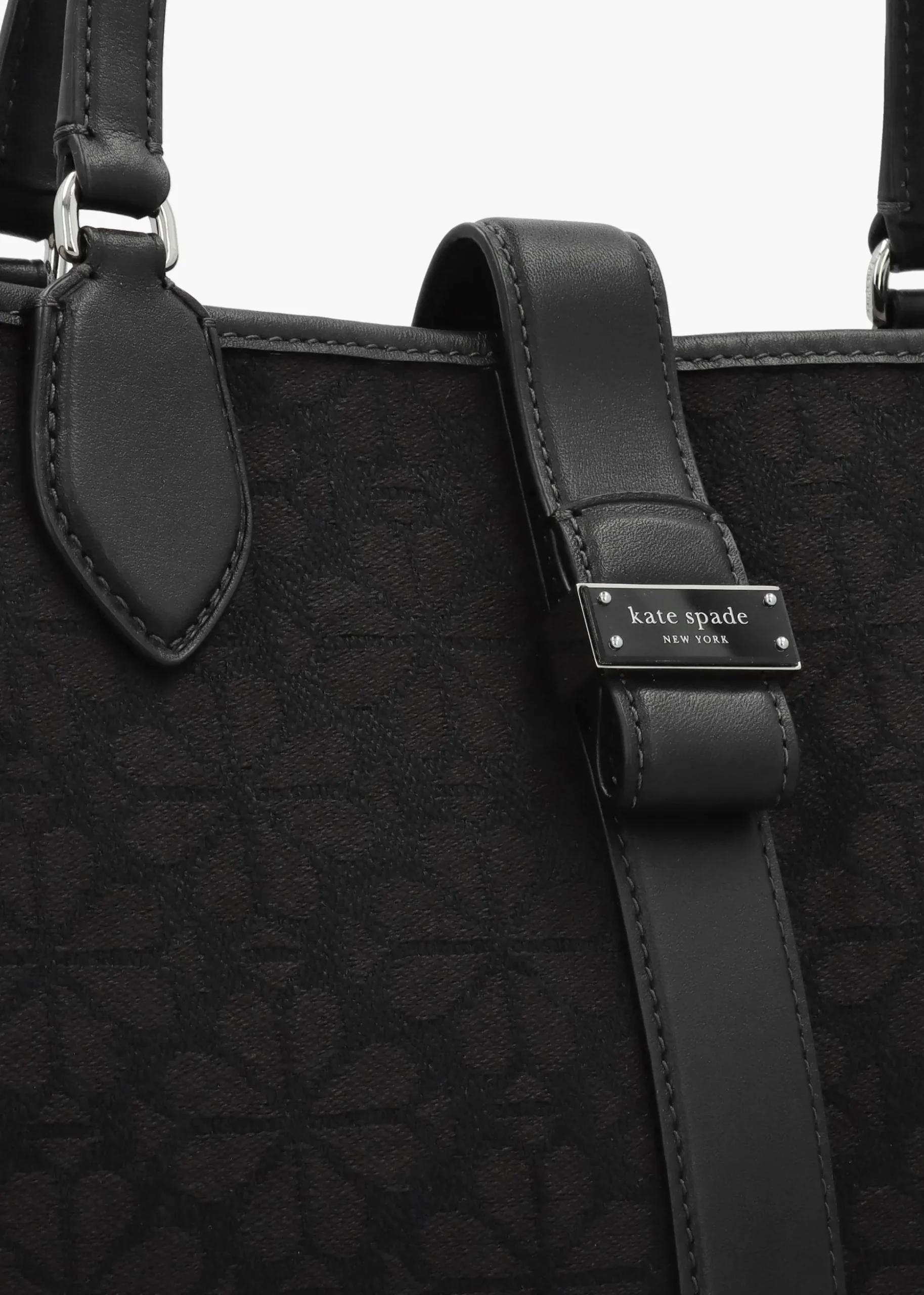 Medium Spade Flower Jacquard Black Open Tote Bag
