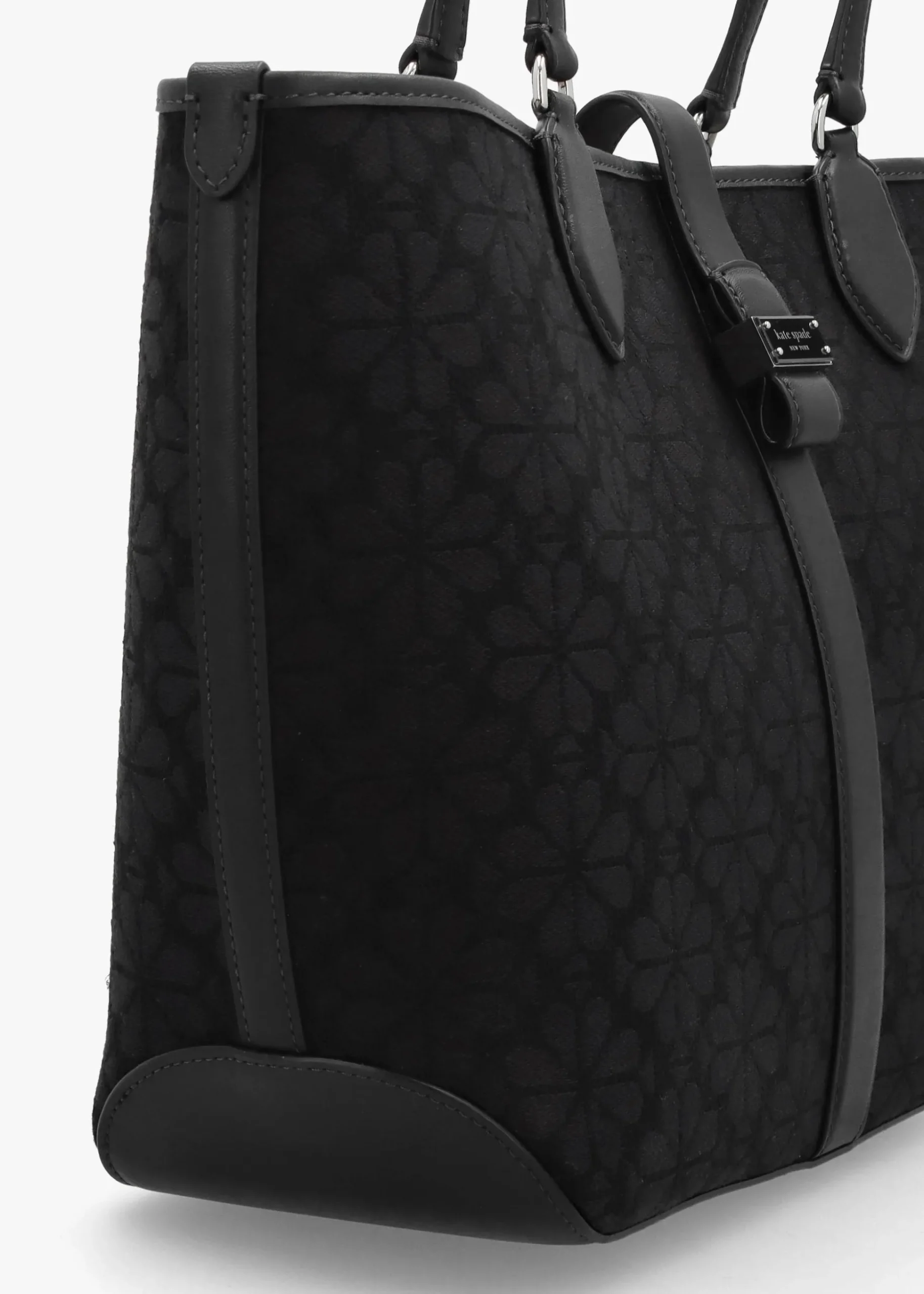 Medium Spade Flower Jacquard Black Open Tote Bag
