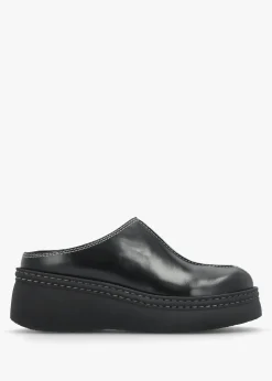 Mego Black Leather Closed Toe Mules