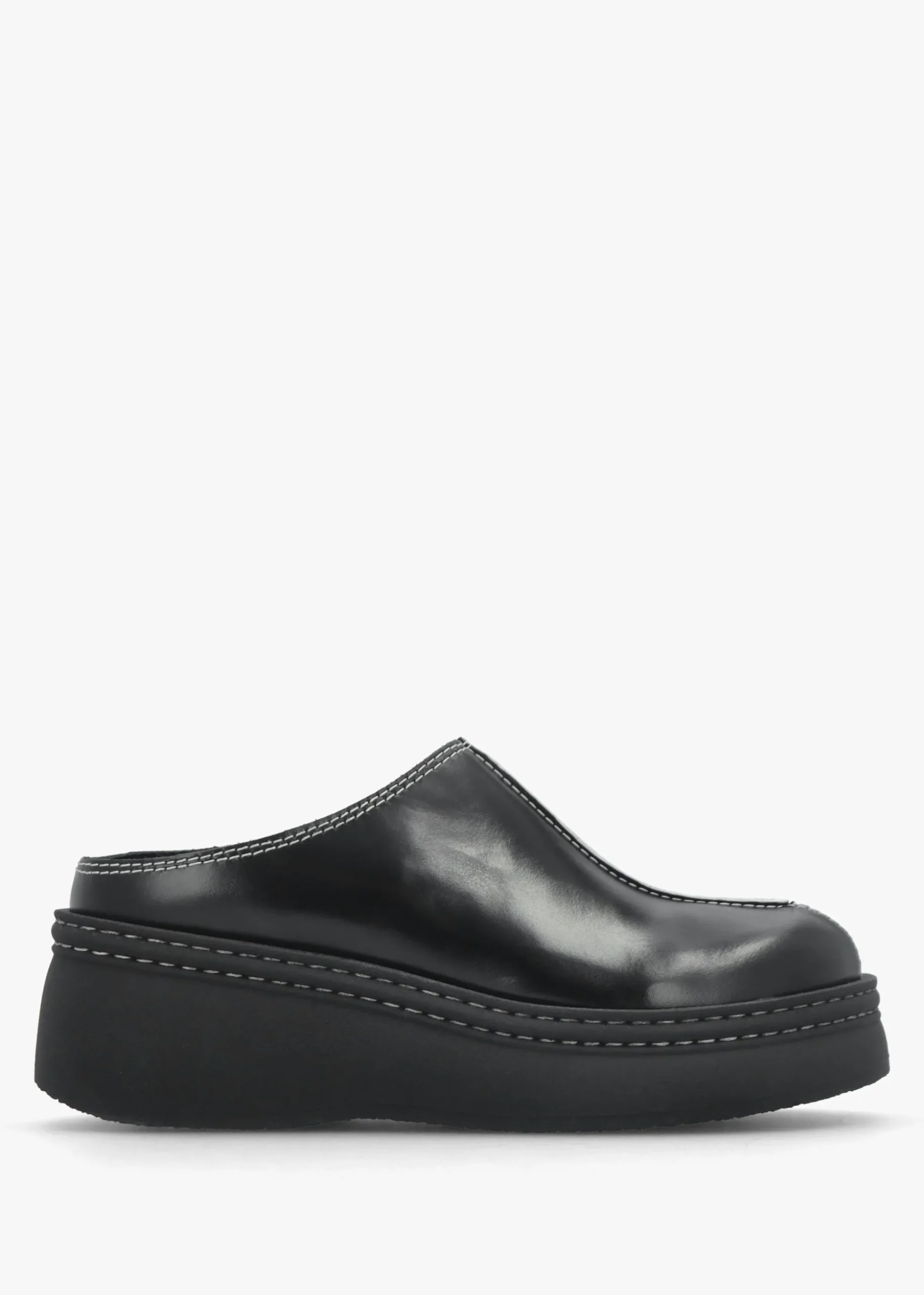 Mego Black Leather Closed Toe Mules