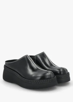Mego Black Leather Closed Toe Mules
