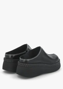 Mego Black Leather Closed Toe Mules