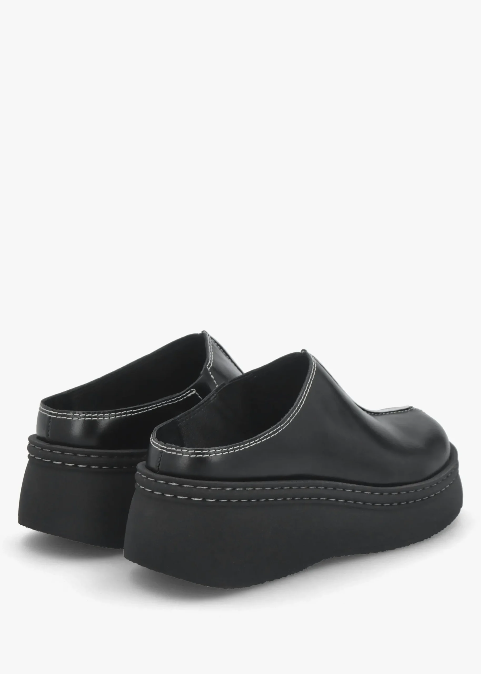 Mego Black Leather Closed Toe Mules