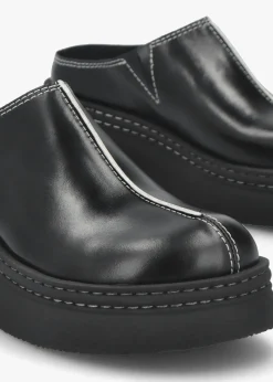 Mego Black Leather Closed Toe Mules