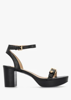 Melissah Black Leather Block Heel Sandals