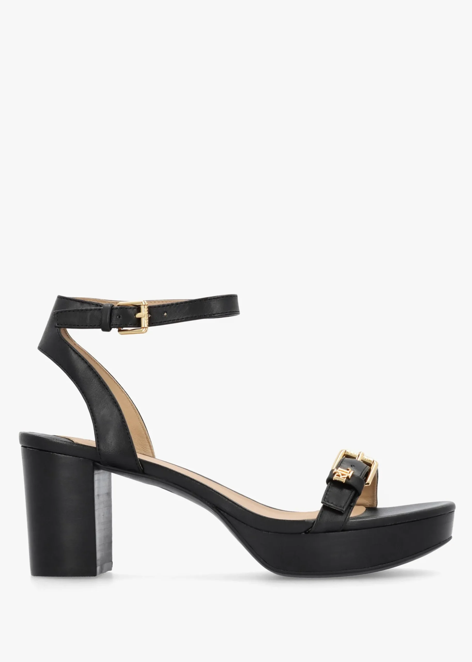 Melissah Black Leather Block Heel Sandals