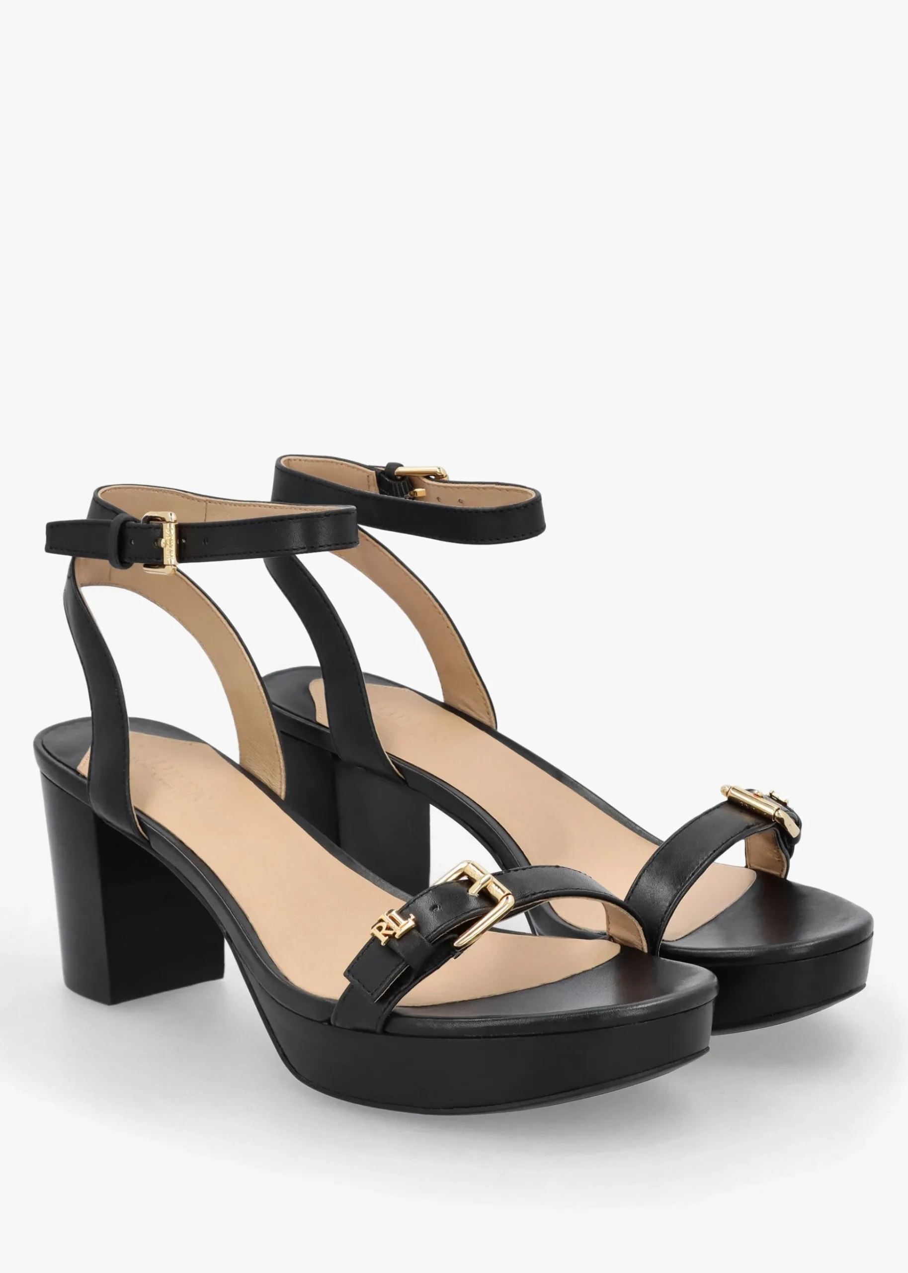 Melissah Black Leather Block Heel Sandals