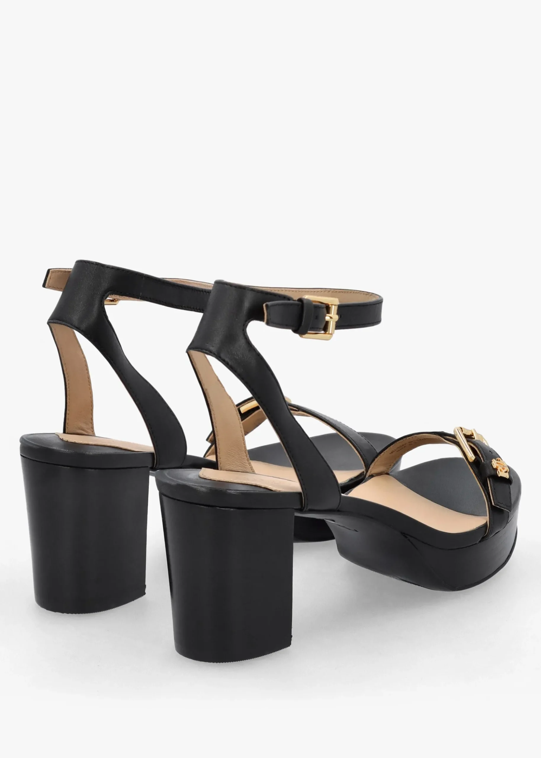 Melissah Black Leather Block Heel Sandals