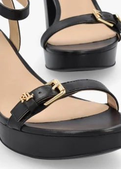 Melissah Black Leather Block Heel Sandals