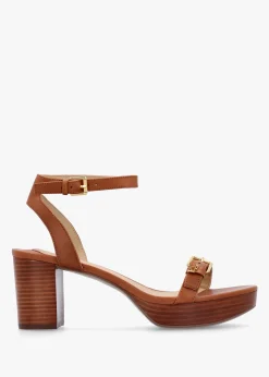 Melissah Lauren Tan Leather Block Heel Sandals