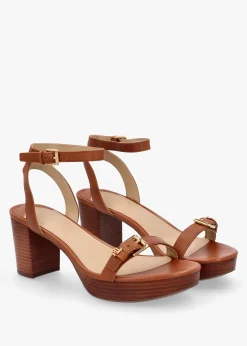 Melissah Lauren Tan Leather Block Heel Sandals