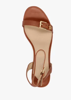 Melissah Lauren Tan Leather Block Heel Sandals