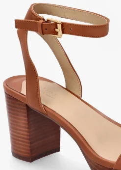 Melissah Lauren Tan Leather Block Heel Sandals