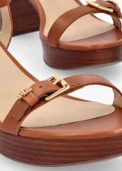 Melissah Lauren Tan Leather Block Heel Sandals