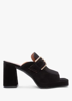 Memphis Black Suede Block Heel Mules