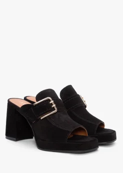 Memphis Black Suede Block Heel Mules