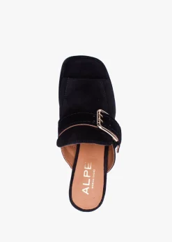 Memphis Black Suede Block Heel Mules