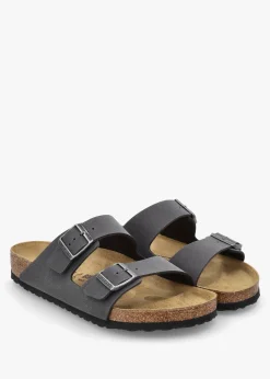 Men's Arizona Birko-Flor Velvet Gray Two Bar Mules