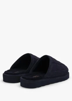 Men’s Reade Suede Trim Quilted Navy White Scuff Slippers