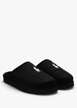 Men’s Reade Suede Trim Quilted Black White Scuff Slippers