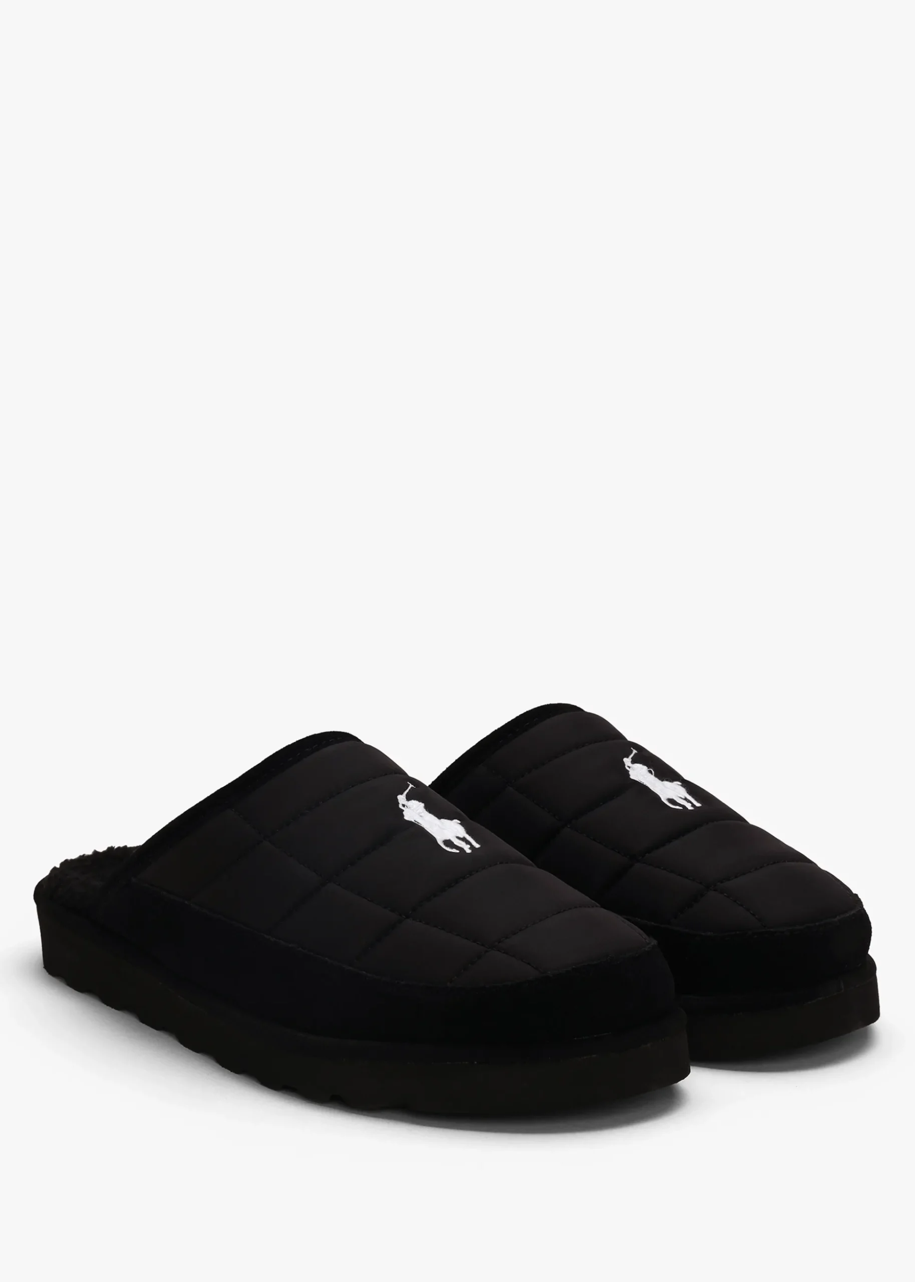Men’s Reade Suede Trim Quilted Black White Scuff Slippers