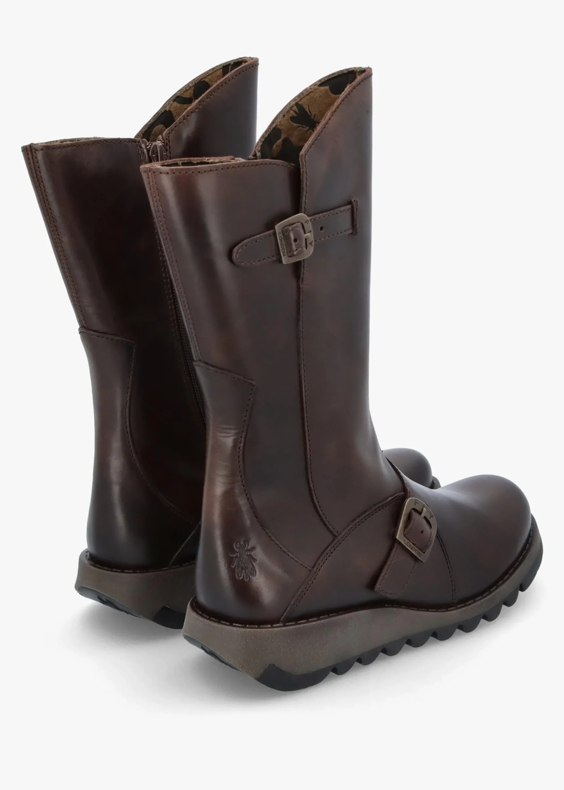 Mes II Dark Brown Leather Low Wedge Calf Boots