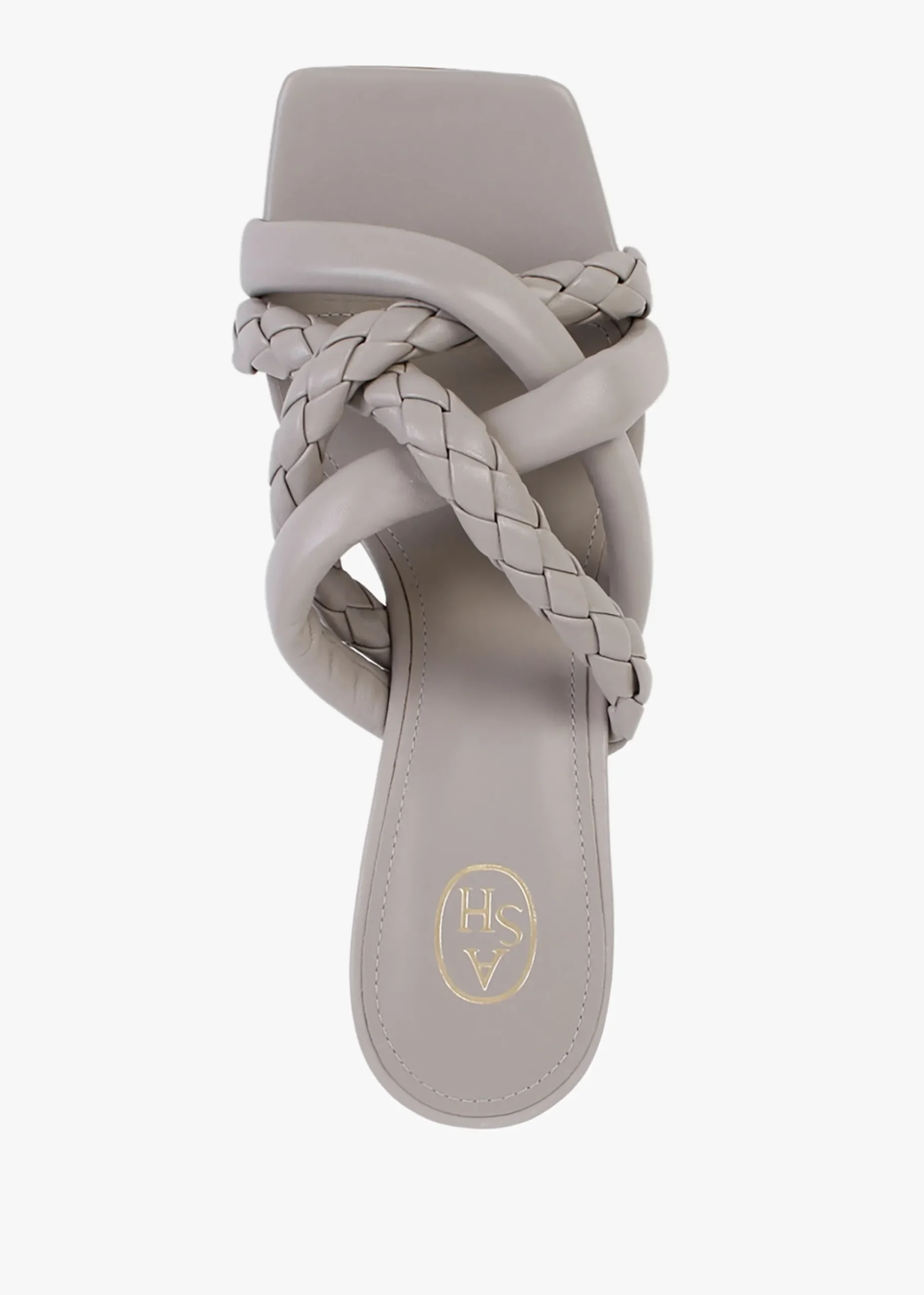 Mina Bis Pearl Grey Leather Woven Heeled Mules