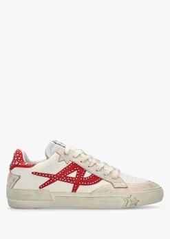 Moonlight Studs Beige White Aura Leather Trainers