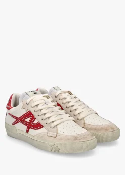 Moonlight Studs Beige White Aura Leather Trainers