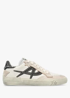 Moonlight Studs Beige White Black Off White Leather Trainers