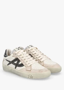 Moonlight Studs Beige White Black Off White Leather Trainers
