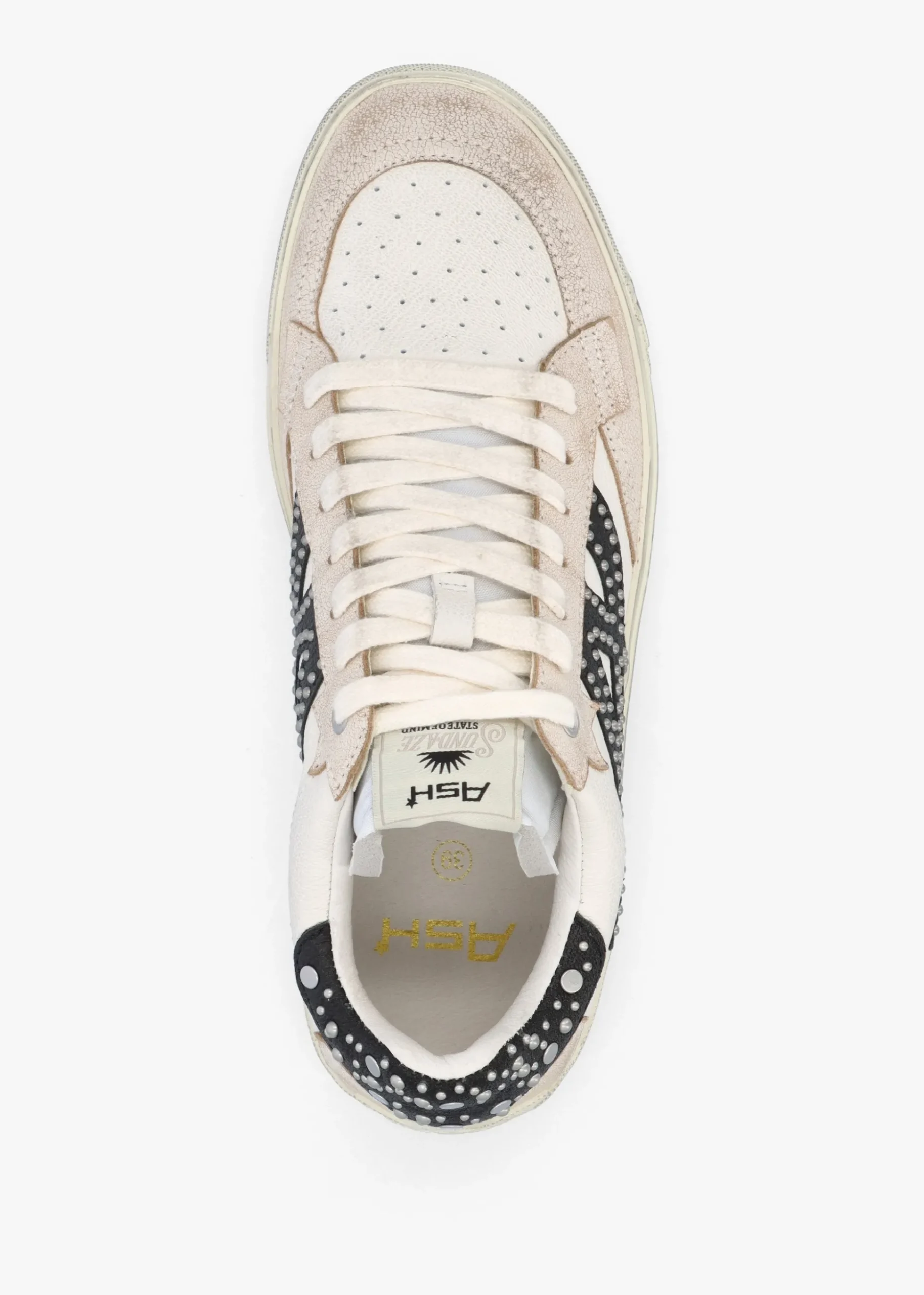 Moonlight Studs Beige White Black Off White Leather Trainers