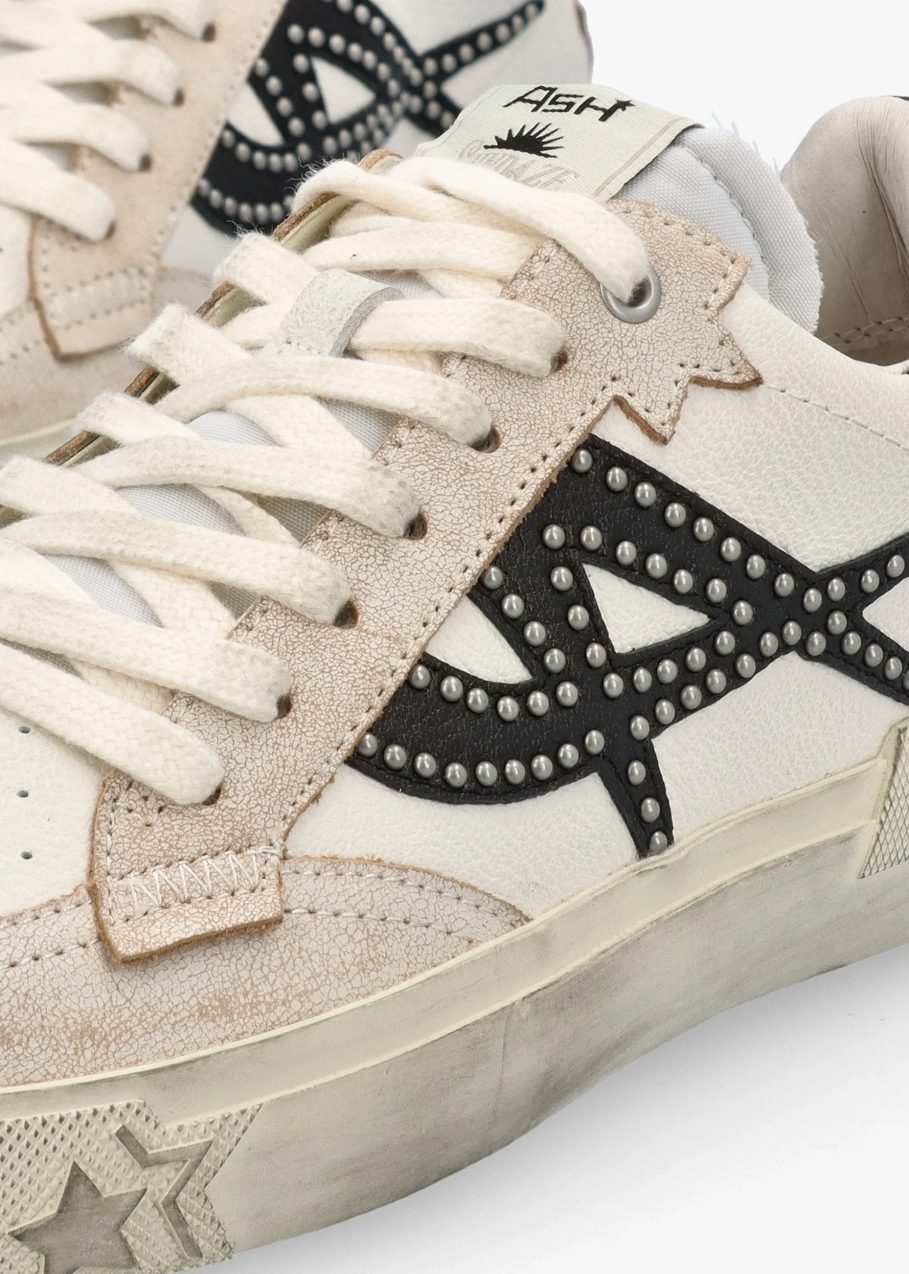 Moonlight Studs Beige White Black Off White Leather Trainers