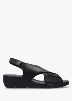 Nabi Black Leather Sling Back Low Wedge Sandals