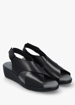 Nabi Black Leather Sling Back Low Wedge Sandals