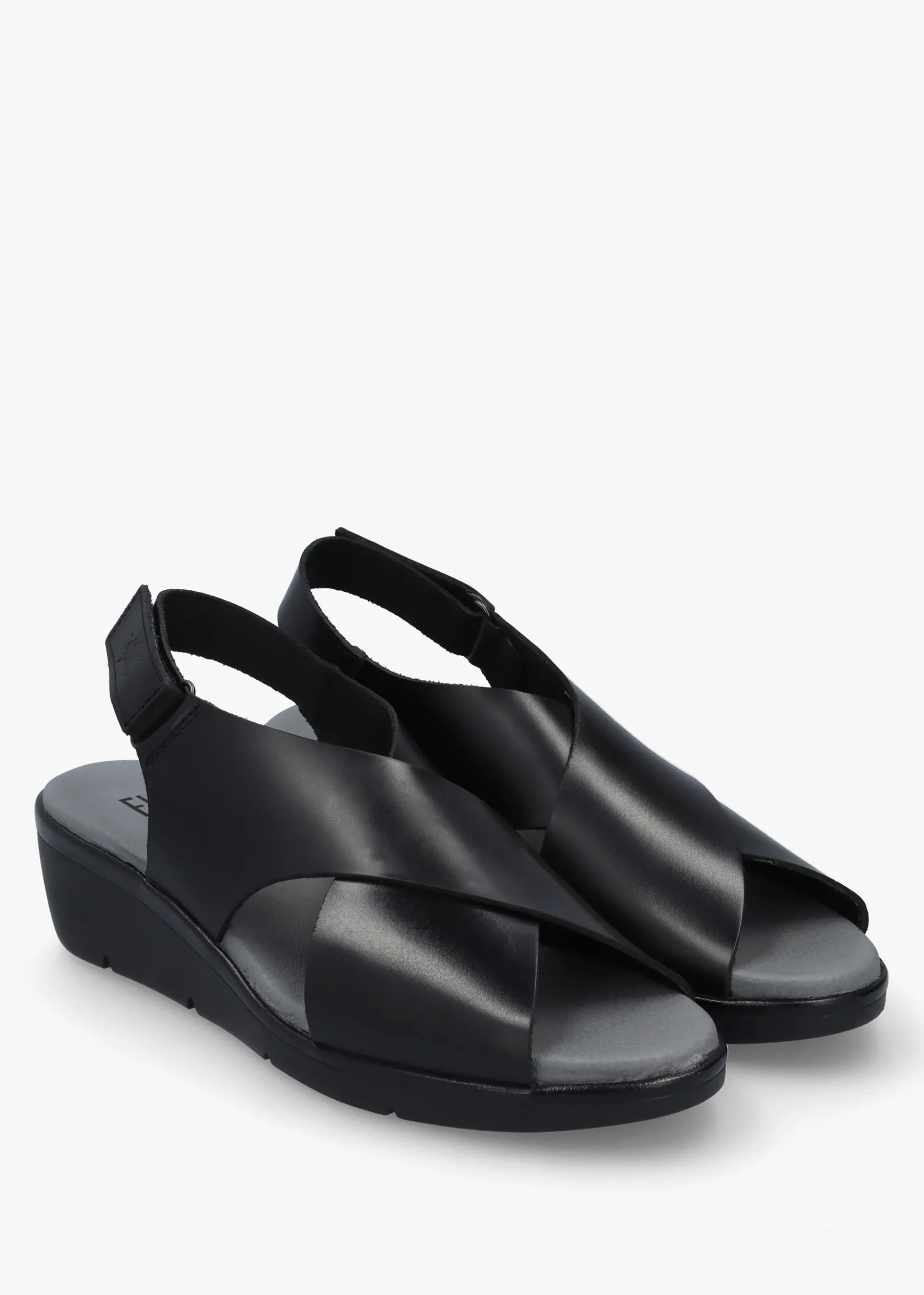 Nabi Black Leather Sling Back Low Wedge Sandals