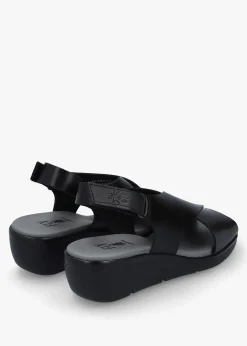 Nabi Black Leather Sling Back Low Wedge Sandals