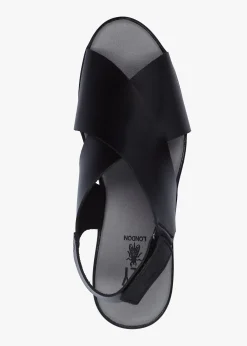 Nabi Black Leather Sling Back Low Wedge Sandals