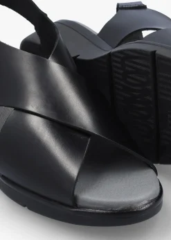 Nabi Black Leather Sling Back Low Wedge Sandals