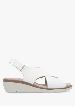 Nabi White Leather Sling Back Low Wedge Sandals