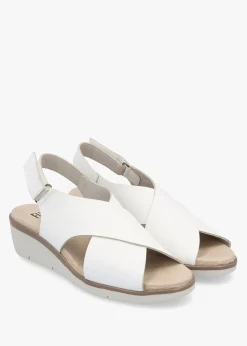 Nabi White Leather Sling Back Low Wedge Sandals