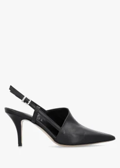 Nammy Black Leather Asymmetric Sling Back Court Shoes