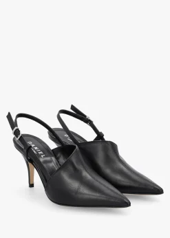 Nammy Black Leather Asymmetric Sling Back Court Shoes