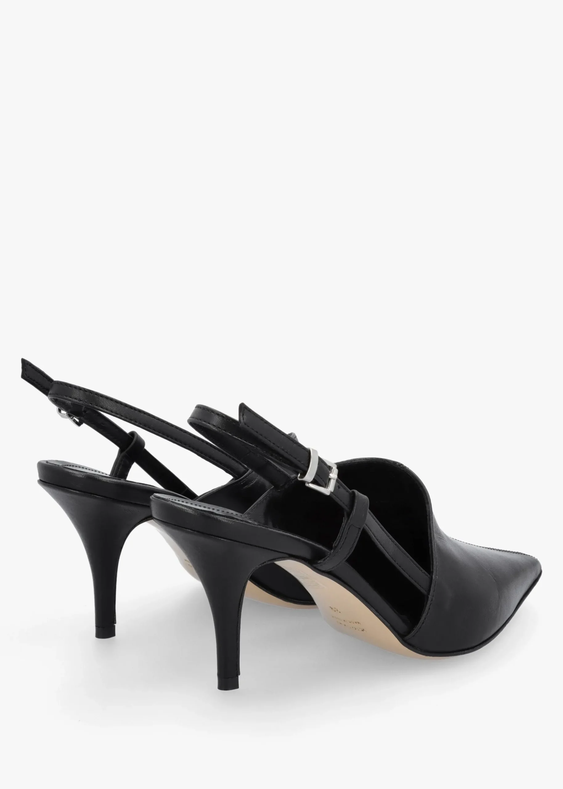 Nammy Black Leather Asymmetric Sling Back Court Shoes