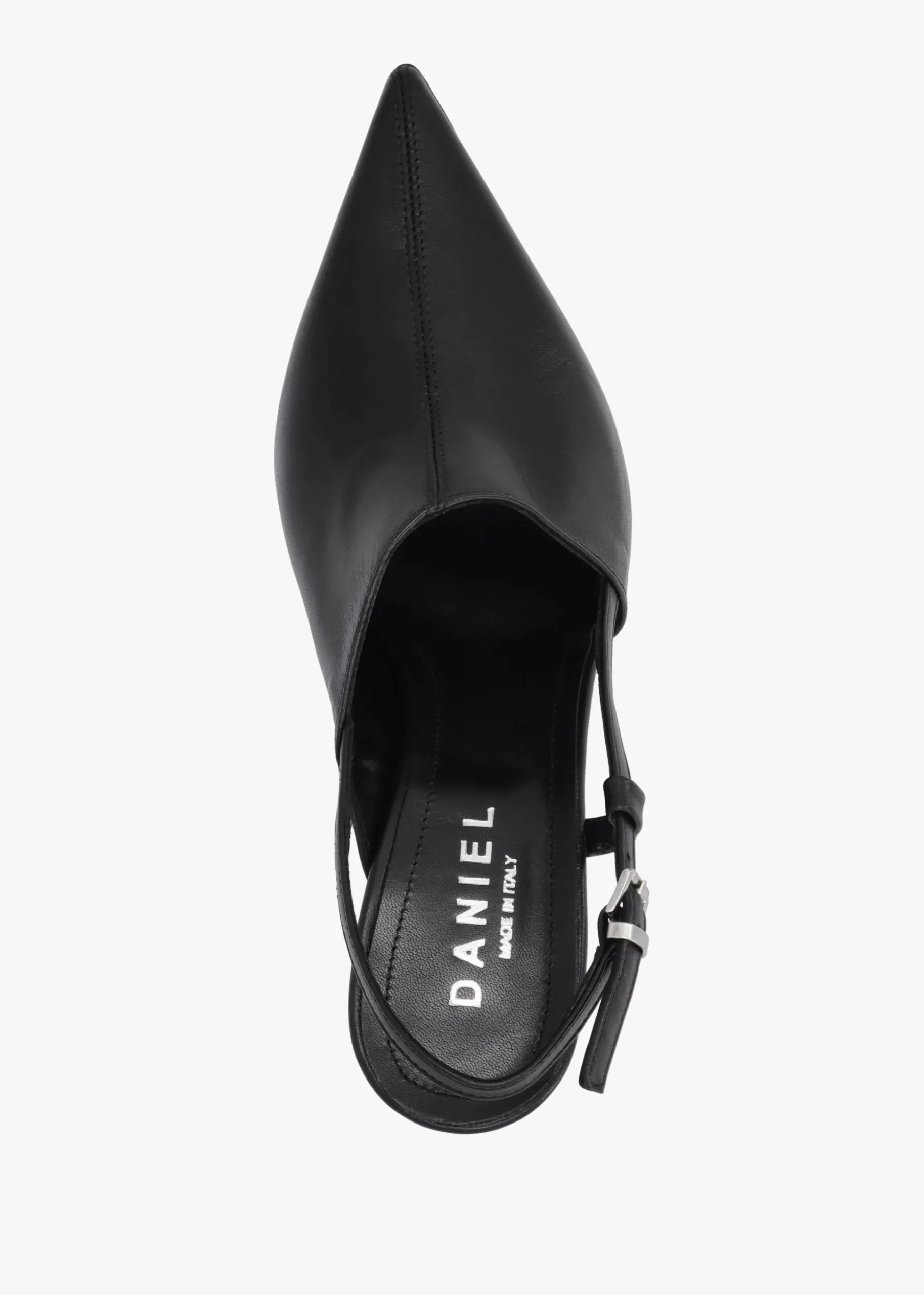 Nammy Black Leather Asymmetric Sling Back Court Shoes