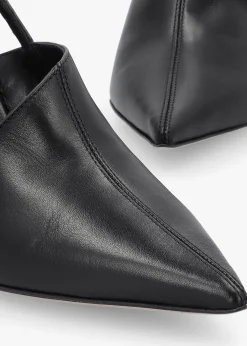 Nammy Black Leather Asymmetric Sling Back Court Shoes