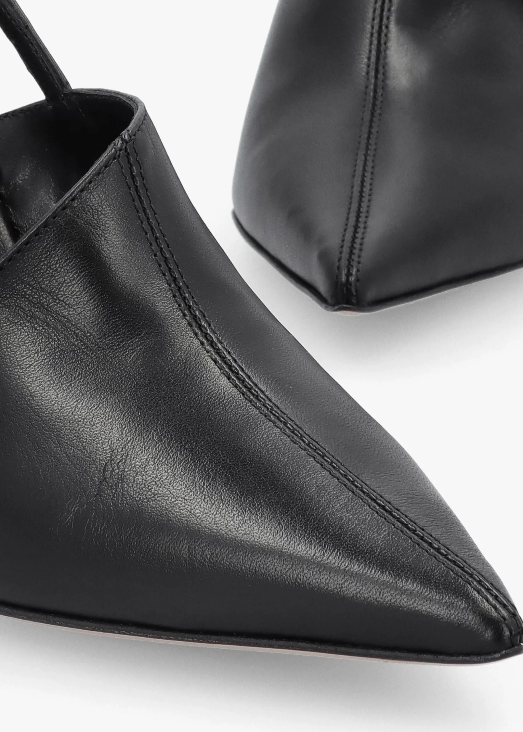 Nammy Black Leather Asymmetric Sling Back Court Shoes