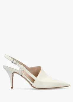 Nammy Cream Leather Asymmetric Sling Back Court Shoes